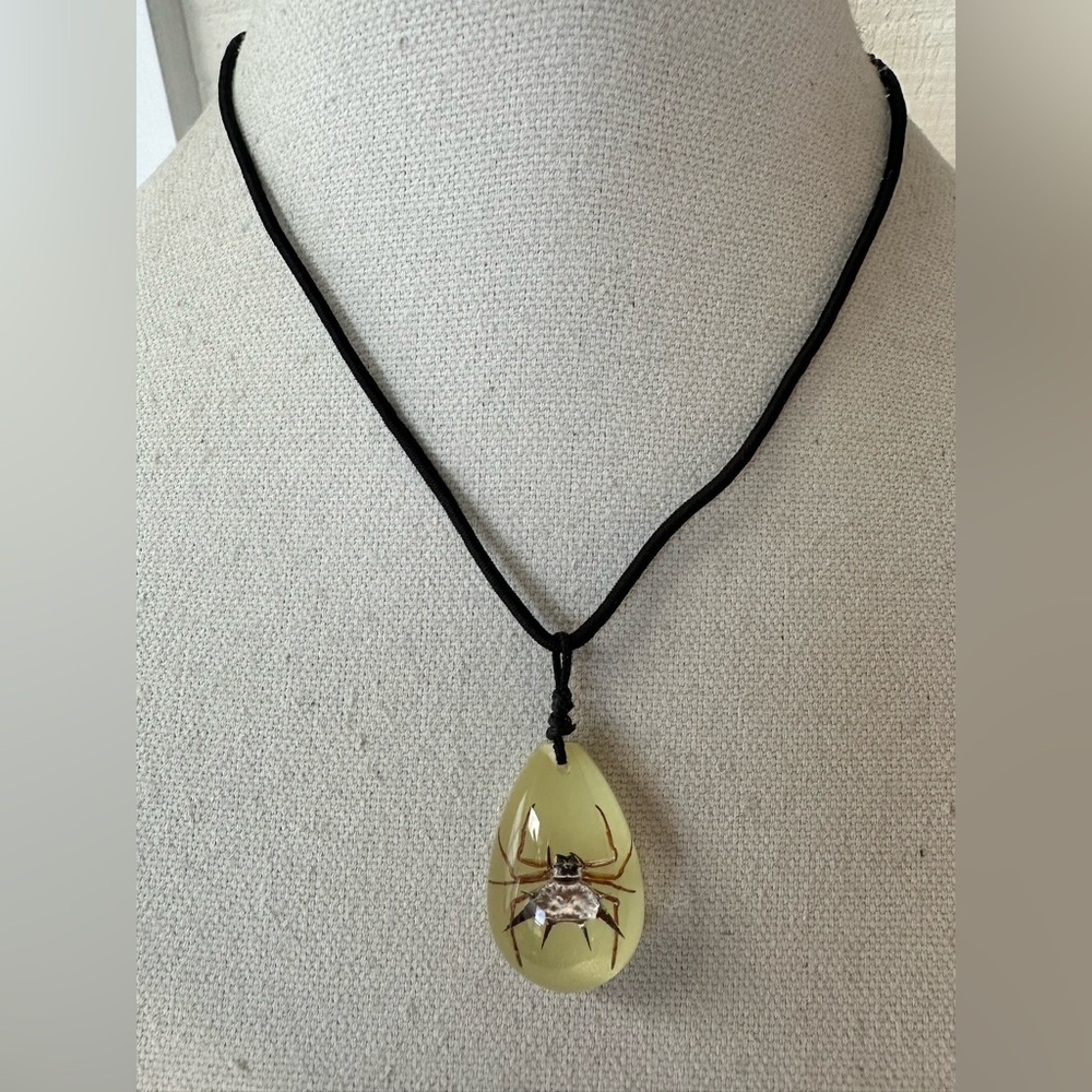 Adjustable funky spiny spider necklace on black cord